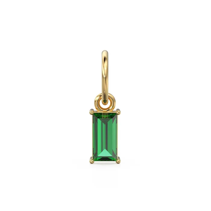 Necklaces Jalvi Co TINY Baguette Emerald Charm Pendant 14k 18k Solid Gold Pendant Baguette Emerald Pendant Petite Zambian Emerald Charm 5x3mm 6x3mm