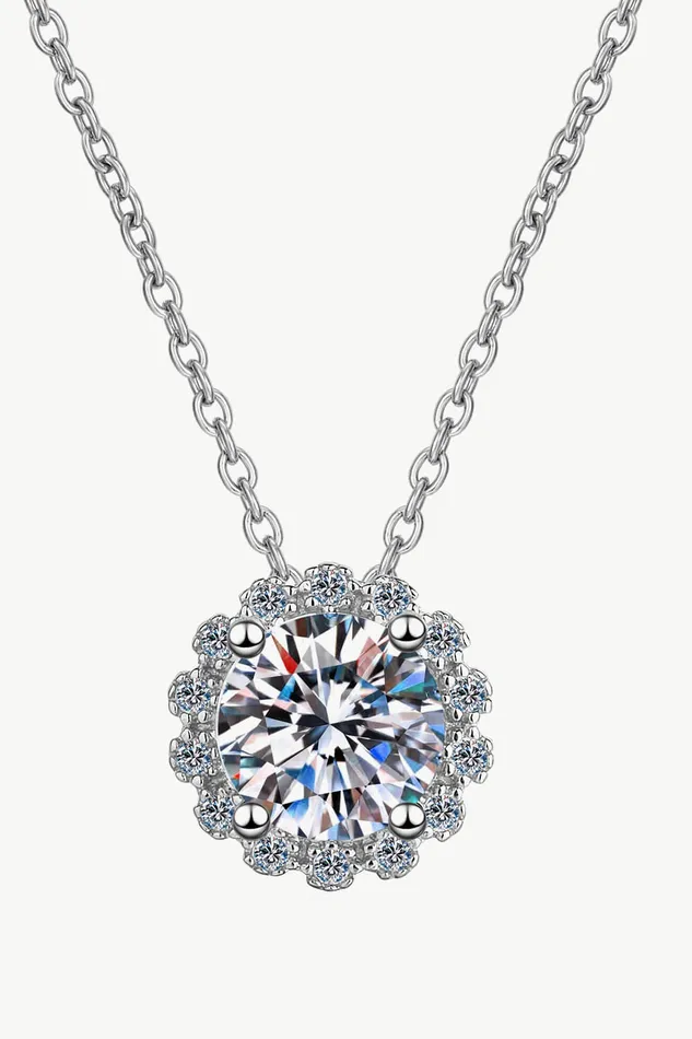 Necklaces Trendsi FlowerShaped Moissanite Pendant Necklace