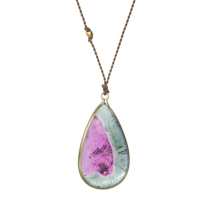 Necklaces Watermelon Tourmaline Cabochon Pendant Necklace Margaret Solow