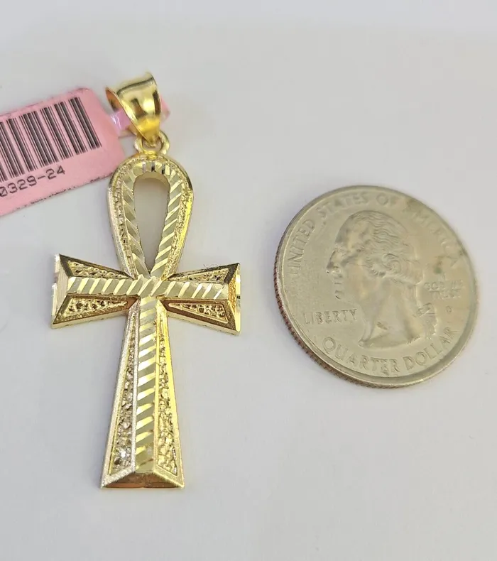 Real 14k Solid Rope Chain Jesus Ankh Cross Charm Set 3mm 1826 Necklace Gold Gold and Diamond Necklaces
