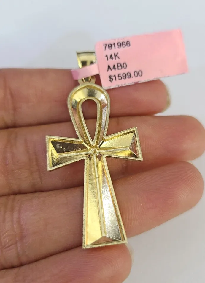 Real 14k Solid Rope Chain Jesus Ankh Cross Charm Set 3mm 1826 Necklace Gold Gold and Diamond Necklaces
