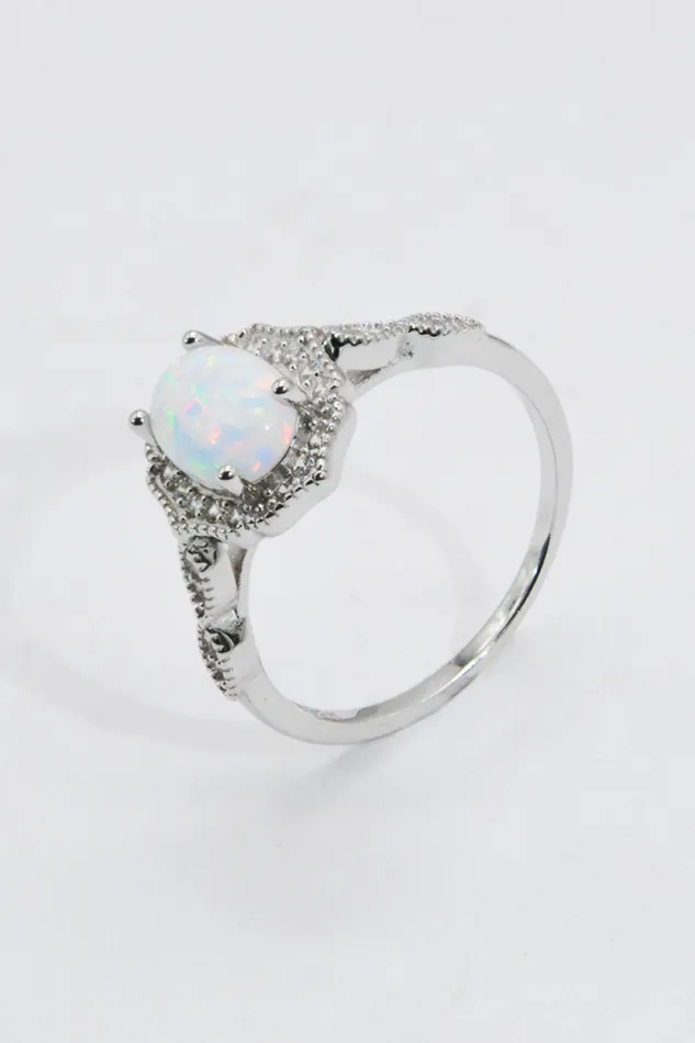 Trendsi Rings 925 Sterling Silver PlatinumPlated Opal Ring