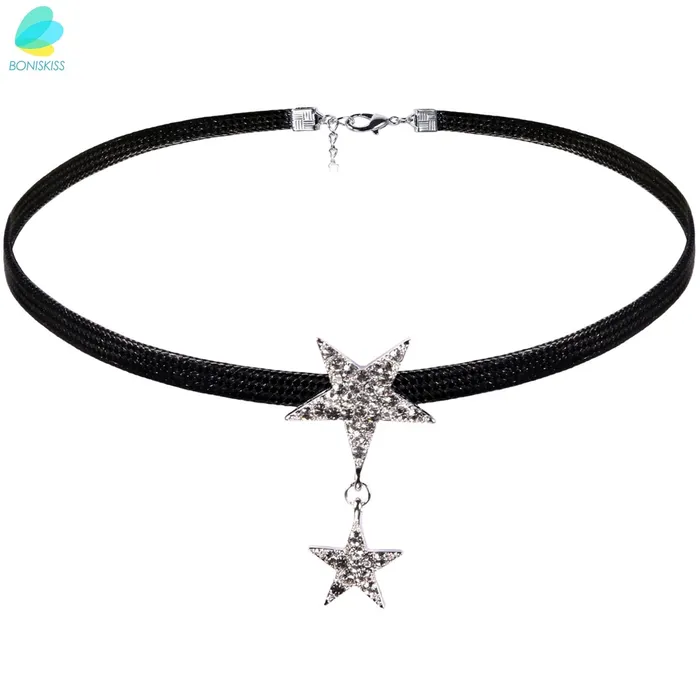 Black Leather Chocker Necklace With Crystal Accents David Stars sparklingselections Necklaces Black Leather Chocker Necklace With Crystal Accents David Stars sparklingselections Necklaces