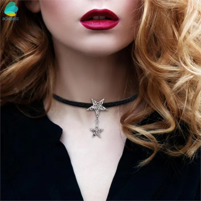 Black Leather Chocker Necklace With Crystal Accents David Stars sparklingselections Necklaces Black Leather Chocker Necklace With Crystal Accents David Stars sparklingselections Necklaces