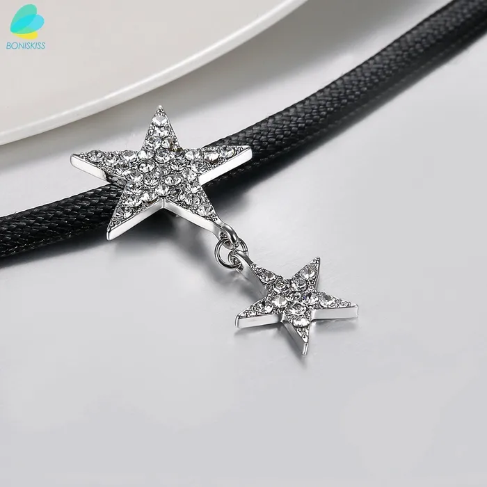 Black Leather Chocker Necklace With Crystal Accents David Stars sparklingselections Necklaces Black Leather Chocker Necklace With Crystal Accents David Stars sparklingselections Necklaces