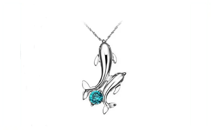 Cute Silver Plated Double Dolphins Pendant Charm Chain Necklace Jewelry Sparkling Selections Necklaces