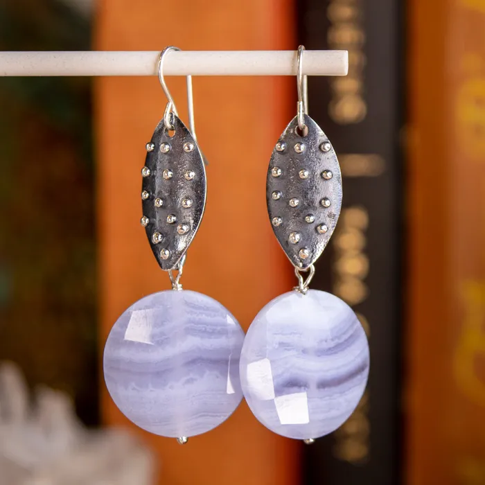 Elisa Ilana Earrings Blue Lace Agate Nailhead Marquise Earrings