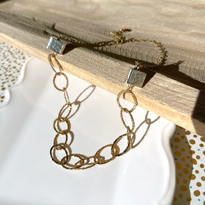 Elisa Ilana Hammered Geometric Fine Silver on 14kt GoldFilled Chain Necklaces Elisa Ilana Hammered Geometric Fine Silver on 14kt GoldFilled Chain Necklaces
