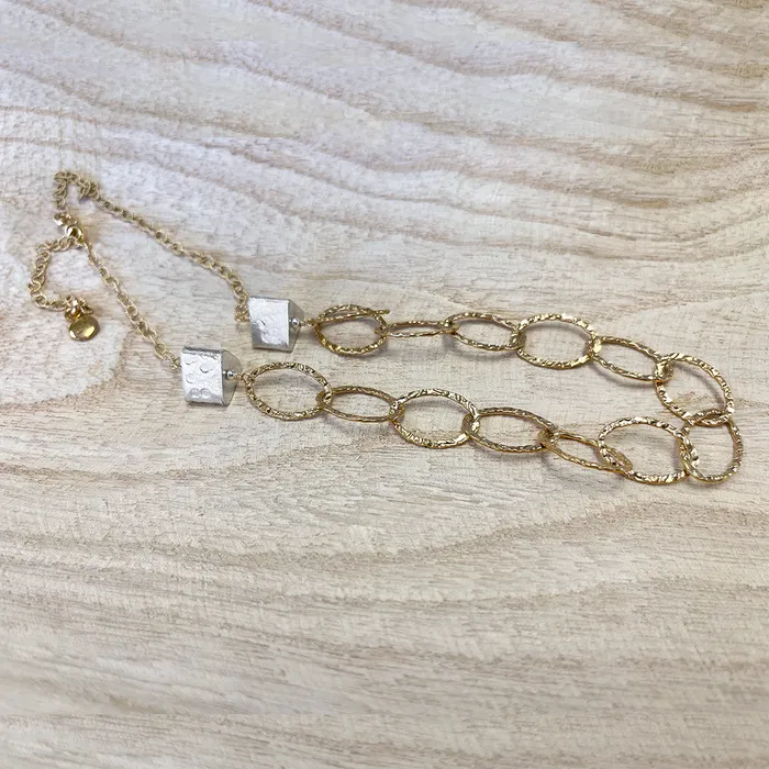 Elisa Ilana Hammered Geometric Fine Silver on 14kt GoldFilled Chain Necklaces Elisa Ilana Hammered Geometric Fine Silver on 14kt GoldFilled Chain Necklaces