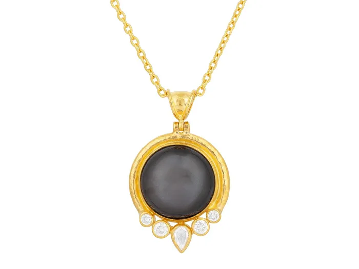 GG GOLD OOAK GURHAN Muse Gold Moonstone Pendant Necklace 17mm Round Set in Wide Frame Necklaces GG GOLD OOAK GURHAN Muse Gold Moonstone Pendant Necklace 17mm Round Set in Wide Frame Necklaces