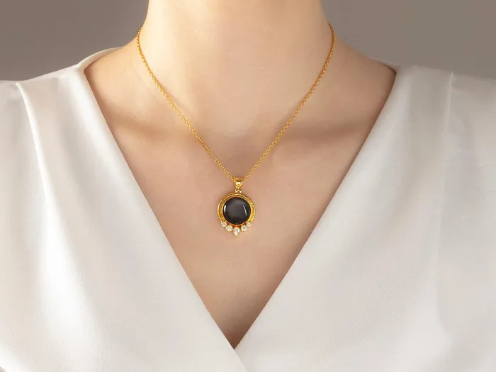 GG GOLD OOAK GURHAN Muse Gold Moonstone Pendant Necklace 17mm Round Set in Wide Frame Necklaces GG GOLD OOAK GURHAN Muse Gold Moonstone Pendant Necklace 17mm Round Set in Wide Frame Necklaces