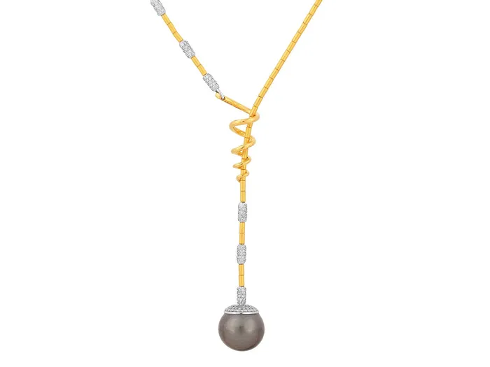 GG GOLD OOAK GURHAN Oyster Gold Pearl Lariat Short Necklace 18mm Round Drop on Gold Tube Chain Necklaces GG GOLD OOAK GURHAN Oyster Gold Pearl Lariat Short Necklace 18mm Round Drop on Gold Tube Chain Necklaces