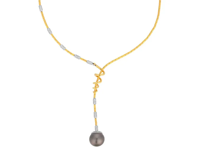 GG GOLD OOAK GURHAN Oyster Gold Pearl Lariat Short Necklace 18mm Round Drop on Gold Tube Chain Necklaces GG GOLD OOAK GURHAN Oyster Gold Pearl Lariat Short Necklace 18mm Round Drop on Gold Tube Chain Necklaces
