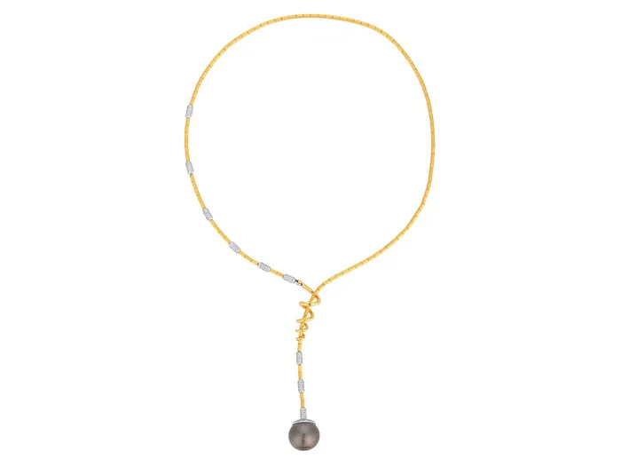 GG GOLD OOAK GURHAN Oyster Gold Pearl Lariat Short Necklace 18mm Round Drop on Gold Tube Chain Necklaces GG GOLD OOAK GURHAN Oyster Gold Pearl Lariat Short Necklace 18mm Round Drop on Gold Tube Chain Necklaces