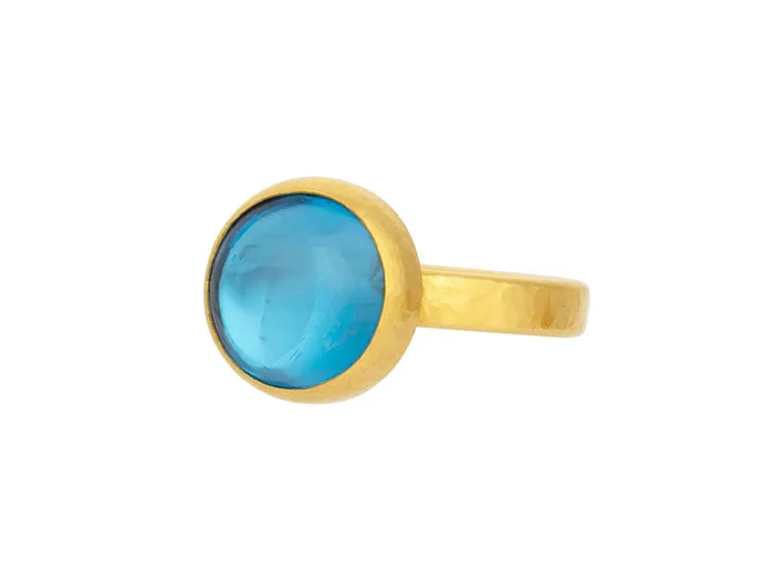 GG GOLD OOAK GURHAN Rune Gold Topaz Cocktail Ring 12mm Round Stone Rings