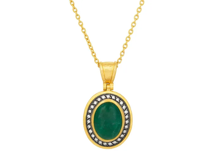 GG GOLD OOAK Necklaces GURHAN Muse Gold Emerald Pendant Necklace 17x13mm Oval set in Blackened White Gold Frame GG GOLD OOAK Necklaces GURHAN Muse Gold Emerald Pendant Necklace 17x13mm Oval set in Blackened White Gold Frame