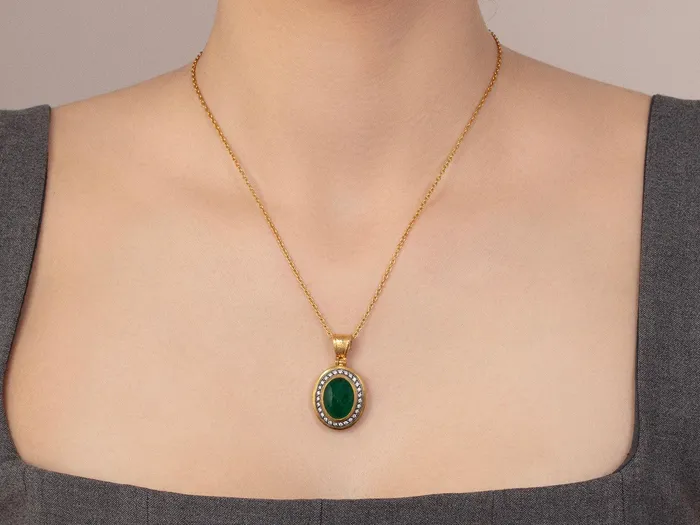 GG GOLD OOAK Necklaces GURHAN Muse Gold Emerald Pendant Necklace 17x13mm Oval set in Blackened White Gold Frame GG GOLD OOAK Necklaces GURHAN Muse Gold Emerald Pendant Necklace 17x13mm Oval set in Blackened White Gold Frame