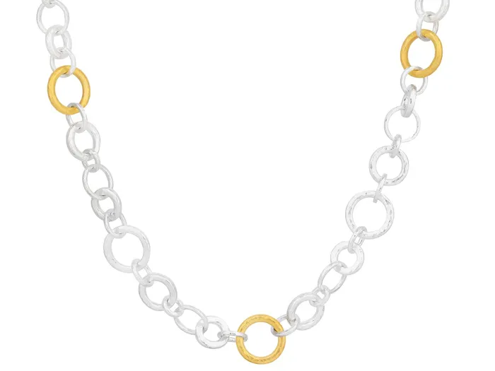 GG SILVER CLS Necklaces GURHAN Hoopla Sterling Silver Link Short Necklace Mixed Round Chain Gold Accents GG SILVER CLS Necklaces GURHAN Hoopla Sterling Silver Link Short Necklace Mixed Round Chain Gold Accents