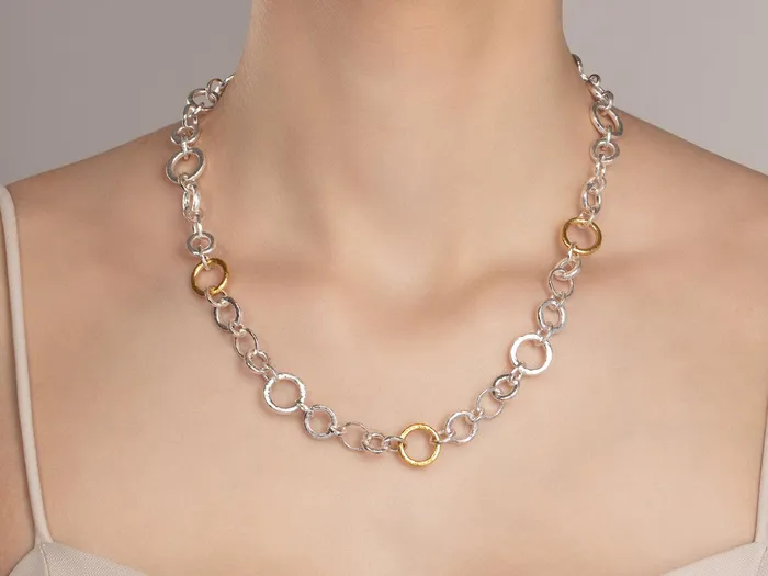 GG SILVER CLS Necklaces GURHAN Hoopla Sterling Silver Link Short Necklace Mixed Round Chain Gold Accents GG SILVER CLS Necklaces GURHAN Hoopla Sterling Silver Link Short Necklace Mixed Round Chain Gold Accents
