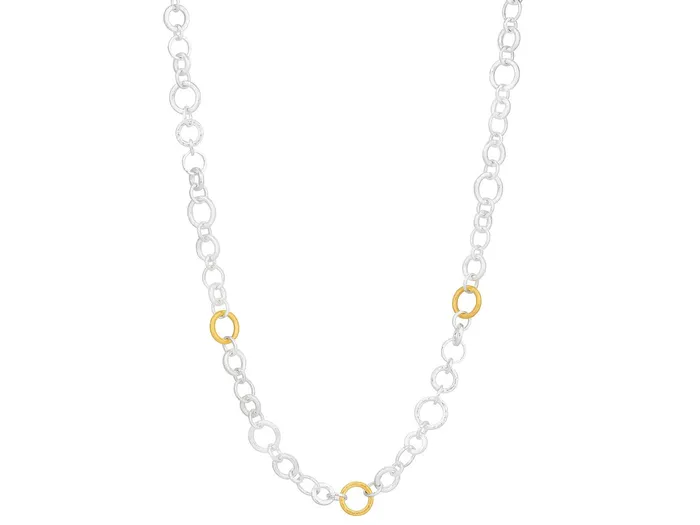 GG SILVER CLS Necklaces GURHAN Hoopla Sterling Silver Link Short Necklace Mixed Round Chain Gold Accents GG SILVER CLS Necklaces GURHAN Hoopla Sterling Silver Link Short Necklace Mixed Round Chain Gold Accents