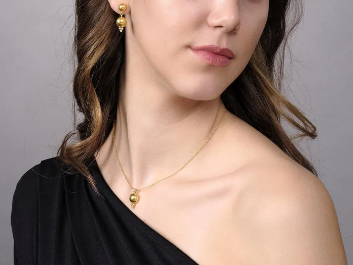 GURHAN Amulet Gold Diamond Pendant Necklace 10mm Round Dome GG GOLD TRAD Necklaces GURHAN Amulet Gold Diamond Pendant Necklace 10mm Round Dome GG GOLD TRAD Necklaces
