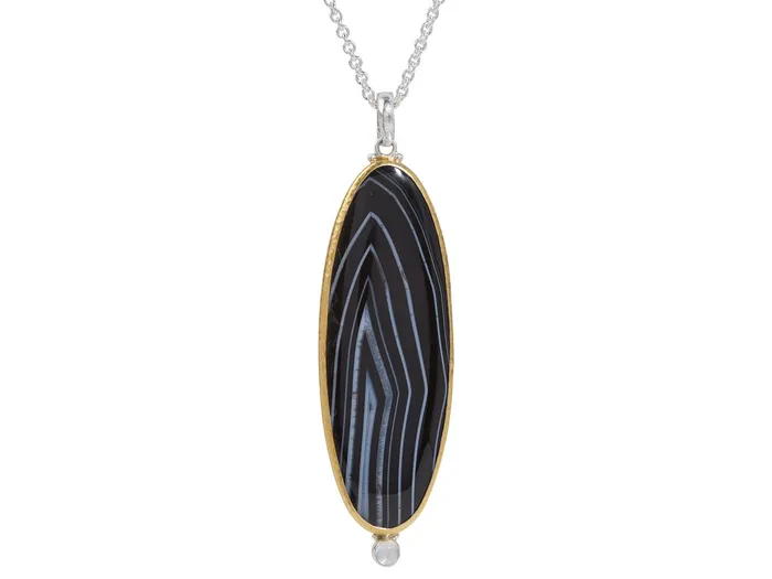 GURHAN Galapagos Sterling Silver Onyx Pendant Necklace 77x28mm Oval Gold Accents GG SILVER CLR Necklaces GURHAN Galapagos Sterling Silver Onyx Pendant Necklace 77x28mm Oval Gold Accents GG SILVER CLR Necklaces