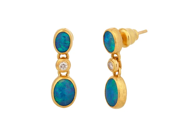 GURHAN Rune Gold Opal Single Drop Earrings Double Oval GG GOLD OOAK Earrings