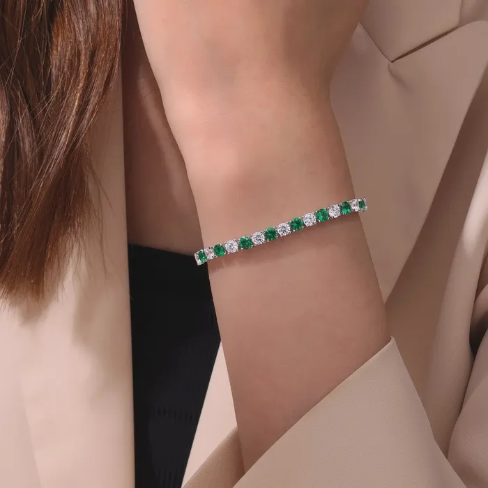 Lafonn Bracelets 11 CTW Alternating Simulated Emerald Diamond Tennis Bracelet