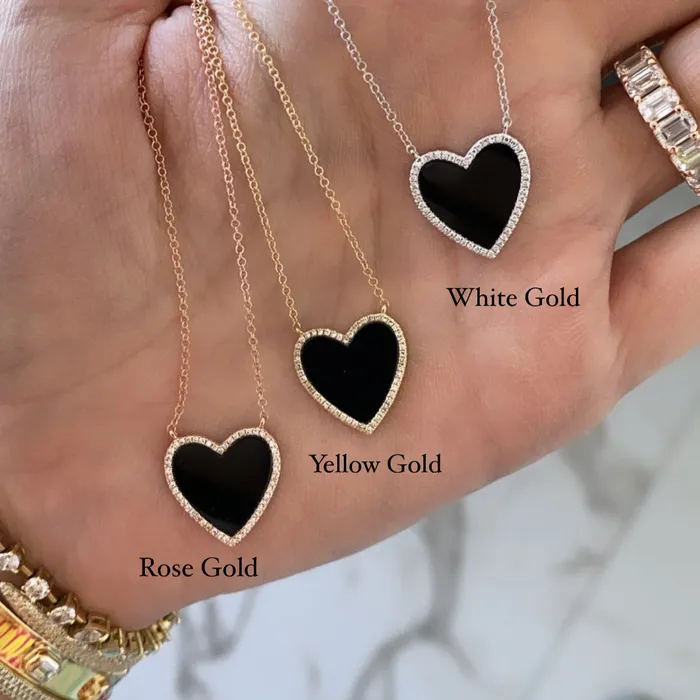 Large Pave Outline Stone Heart Necklace Alev Collection Necklaces