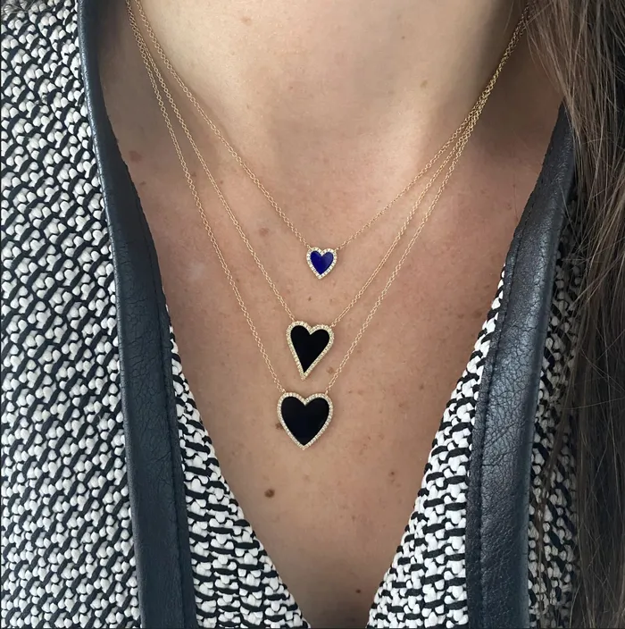 Large Pave Outline Stone Heart Necklace Alev Collection Necklaces