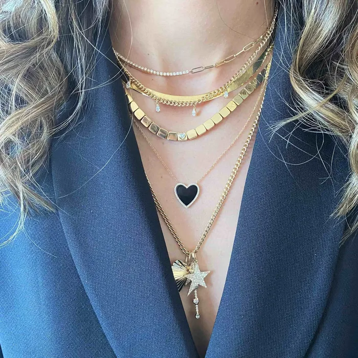 Large Pave Outline Stone Heart Necklace Alev Collection Necklaces