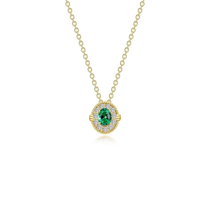Necklaces 051 CTW Simulated Emerald Halo Necklace Lafonn