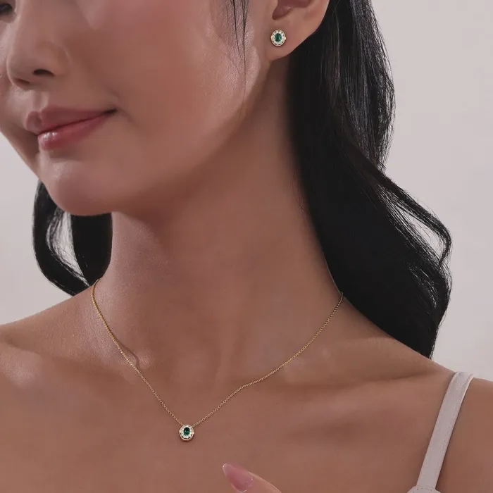 Necklaces 051 CTW Simulated Emerald Halo Necklace Lafonn