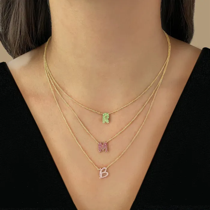 Necklaces Alev Collection Pave Gemstone Initial Necklace
