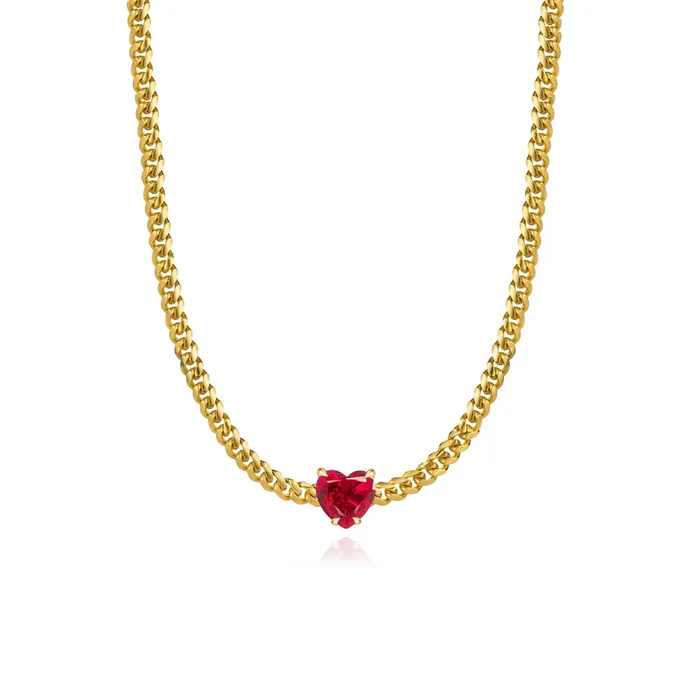 Necklaces Alev Collection Solitaire Gemstone Cuban Chain Necklace