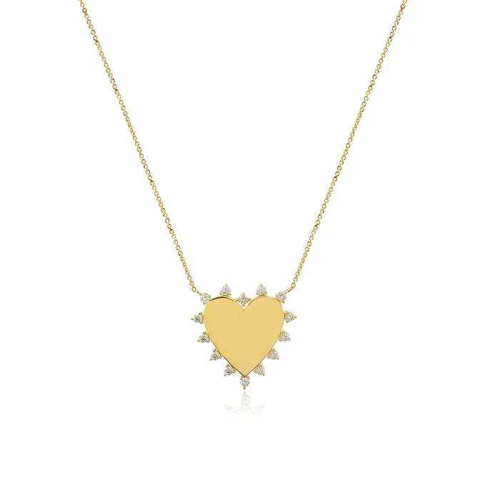 Necklaces Alev Collection Three Prong Diamonds Gold Heart Necklace