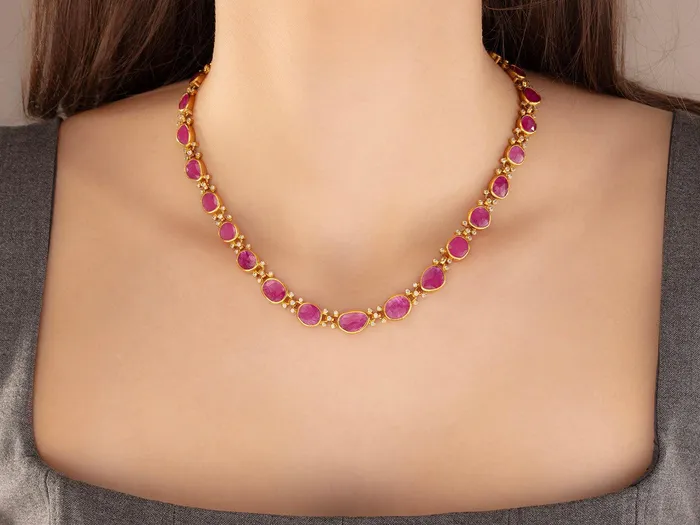 Necklaces GG GOLD OOAK GURHAN Elements Gold Ruby All Around Short Necklace Mixed Amorphous Shapes Necklaces GG GOLD OOAK GURHAN Elements Gold Ruby All Around Short Necklace Mixed Amorphous Shapes