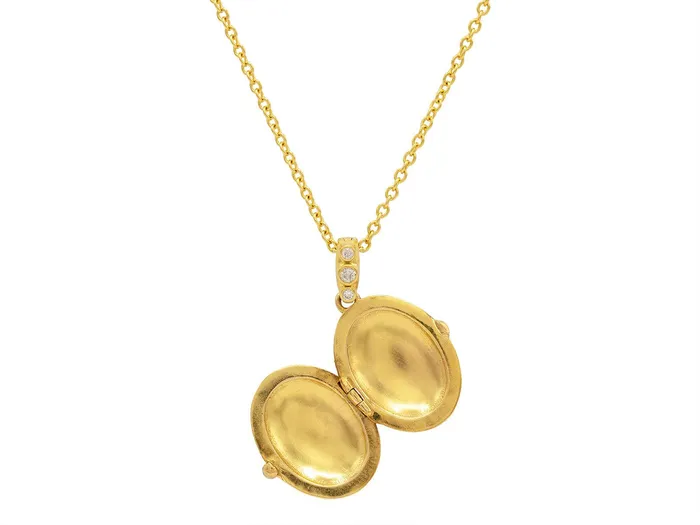 Necklaces GG GOLD OOAK GURHAN Locket Gold Ruby and Diamond Pendant Necklace 155mm Wide Oval Clustered Stones Necklaces GG GOLD OOAK GURHAN Locket Gold Ruby and Diamond Pendant Necklace 155mm Wide Oval Clustered Stones