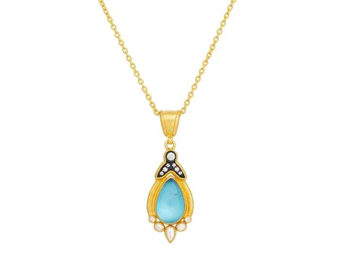 Necklaces GG GOLD OOAK GURHAN Muse Gold Topaz Pendant Necklace 17x11mm Teardrop set in Wide Frame