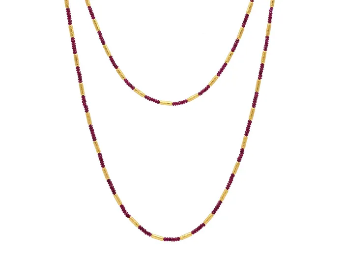 Necklaces GG GOLD TRAD GURHAN Vertigo Gold Ruby SingleStrand Beaded Long Necklace Thin Gold Tubes with Stone Clusters Necklaces GG GOLD TRAD GURHAN Vertigo Gold Ruby SingleStrand Beaded Long Necklace Thin Gold Tubes with Stone Clusters