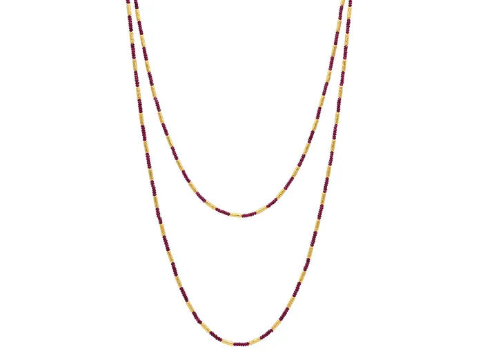 Necklaces GG GOLD TRAD GURHAN Vertigo Gold Ruby SingleStrand Beaded Long Necklace Thin Gold Tubes with Stone Clusters Necklaces GG GOLD TRAD GURHAN Vertigo Gold Ruby SingleStrand Beaded Long Necklace Thin Gold Tubes with Stone Clusters