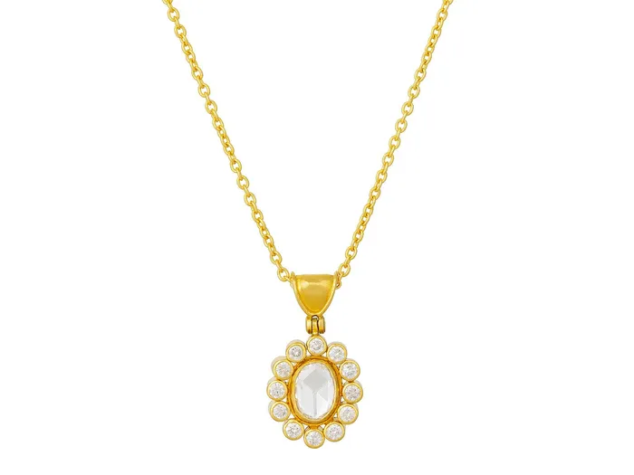 Necklaces GURHAN Elements Gold Diamond Pendant Necklace 8x6mm Oval set in Diamond Frame GG GOLD OOAK Necklaces GURHAN Elements Gold Diamond Pendant Necklace 8x6mm Oval set in Diamond Frame GG GOLD OOAK