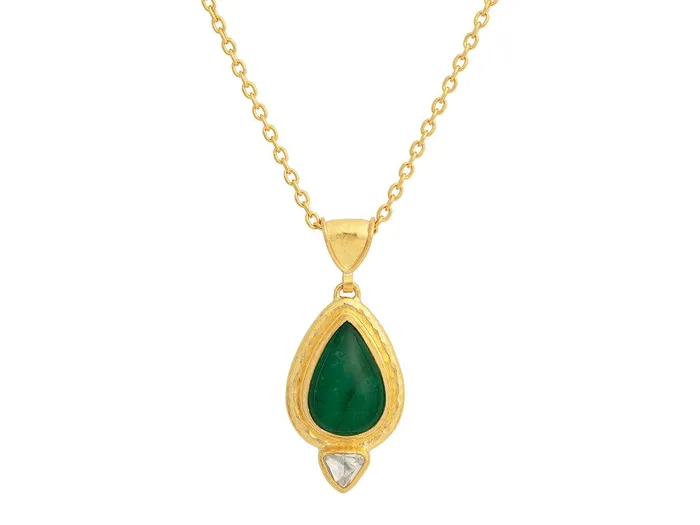 Necklaces GURHAN Muse Gold Emerald Pendant Necklace 15x11mm Teardrop Set in Wide Frame GG GOLD OOAK Necklaces GURHAN Muse Gold Emerald Pendant Necklace 15x11mm Teardrop Set in Wide Frame GG GOLD OOAK