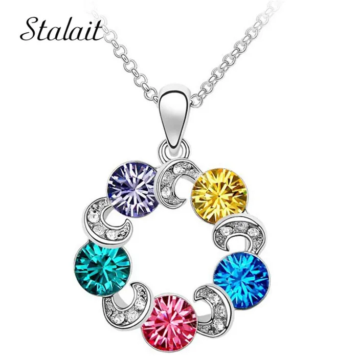 Necklaces Multi Rainbow Circle Charm Pendant Necklace sparklingselections