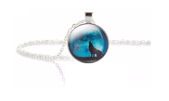 Necklaces sparklingselections Fashion Wolf Moon Round Glass Pendant Necklace Necklaces sparklingselections Fashion Wolf Moon Round Glass Pendant Necklace