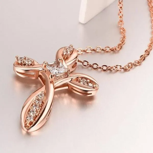 Necklaces Unique Classic Trendy Rose Gold Color Crystal Beautiful Womens Necklace Jewelry Accessories For Gifts Party Wear sparklingselections