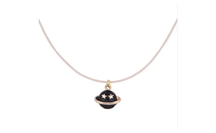Necklaces Wax Rope Gold Plated Black Enamel Saturn Pendant Chain Necklace sparklingselections Necklaces Wax Rope Gold Plated Black Enamel Saturn Pendant Chain Necklace sparklingselections