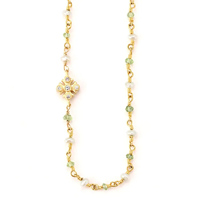 Peridot Pearl Chain Necklace347171 Elisa Ilana Necklaces