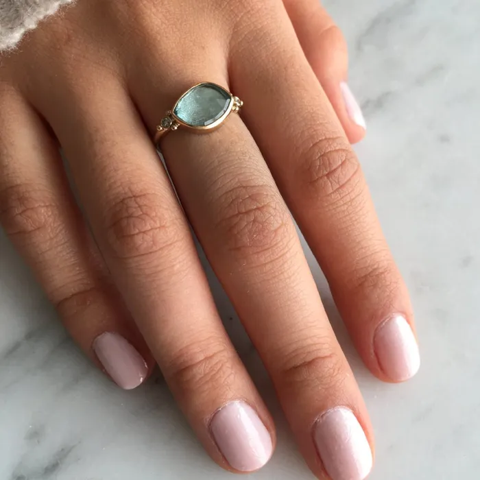 Rings Emily Amey Jewelry Aqua and Diamonds Ring in 14k yellow gold and sterling silver