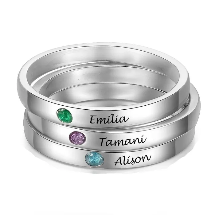 Rings Personalized Stackable Name Ring with Birthstone 925 Sterling Silver Customized Engraved Rings for Women Fine Jewelry Ashley Jewels